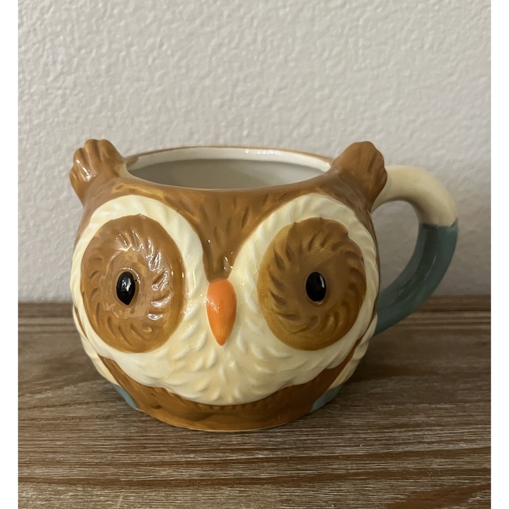 3D Owl Coffee Tea Mug Cup Hand Painted Earthenware Fall 3.5"H NWT!